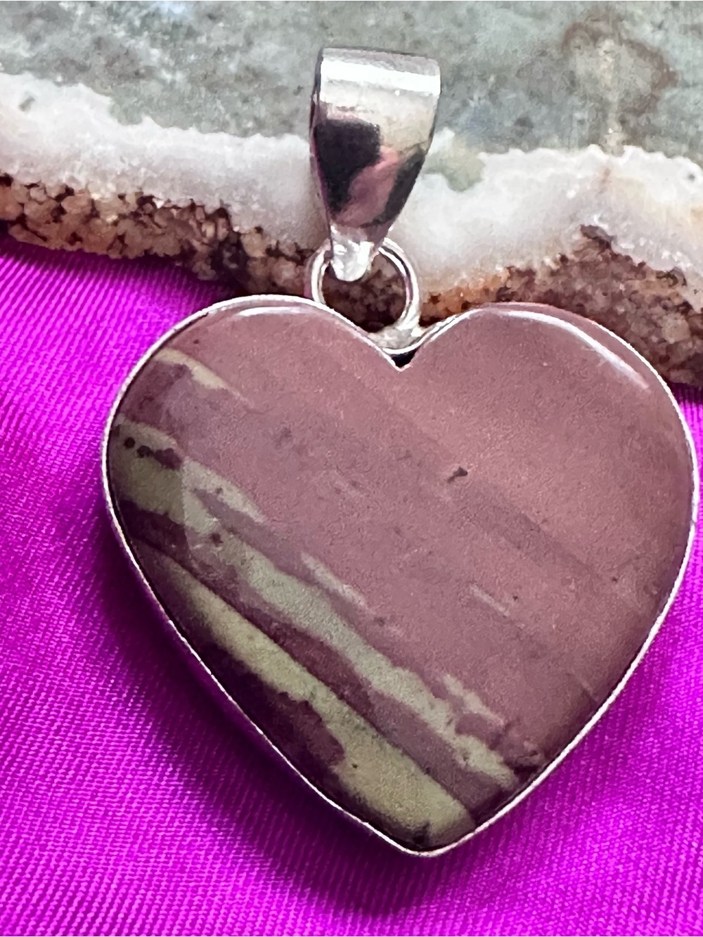 Artisan Heart Pendant MOOKAITE JASPER brown and cream stone